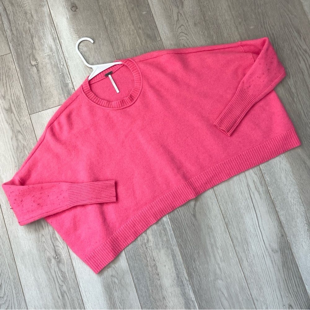 Free People Sweater cashmere crop boxy knit womens Pink (small) bright preppy